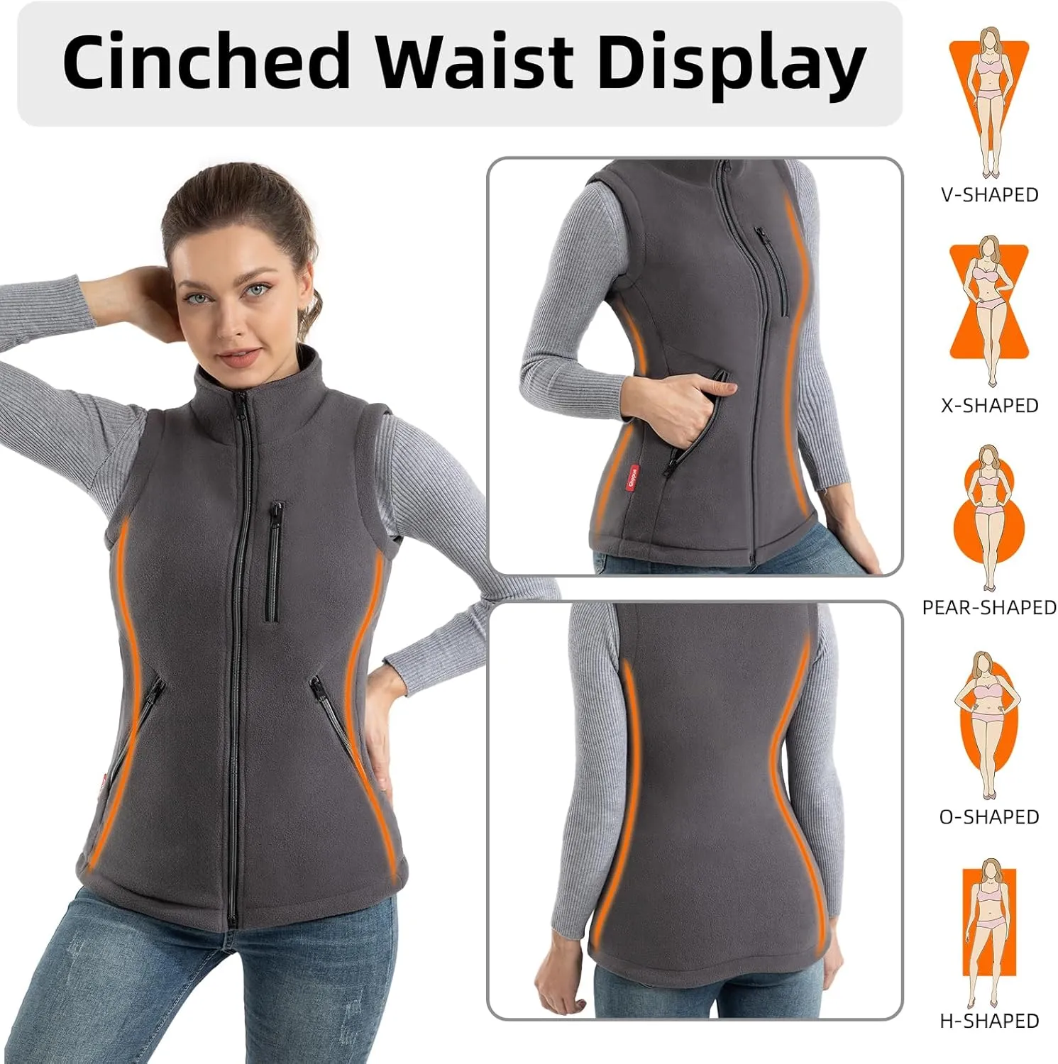 Women's Fleece Vest, Reversible Polar Fleece Vest, Lightweight Vest with Zipper Pockets for Running Hiking Golf