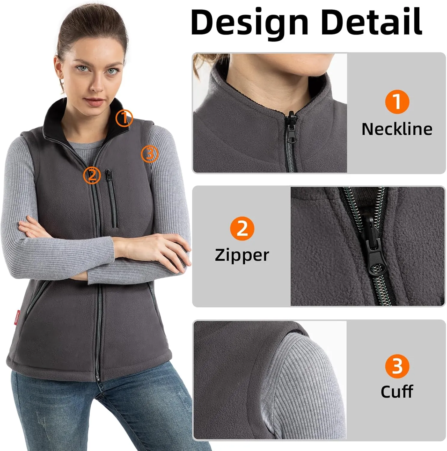 Women's Fleece Vest, Reversible Polar Fleece Vest, Lightweight Vest with Zipper Pockets for Running Hiking Golf