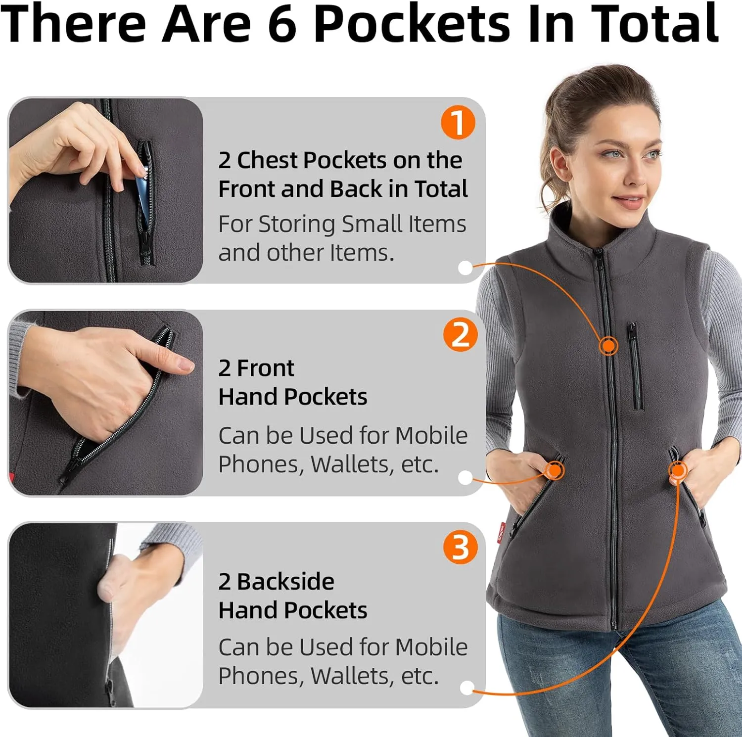 Women's Fleece Vest, Reversible Polar Fleece Vest, Lightweight Vest with Zipper Pockets for Running Hiking Golf