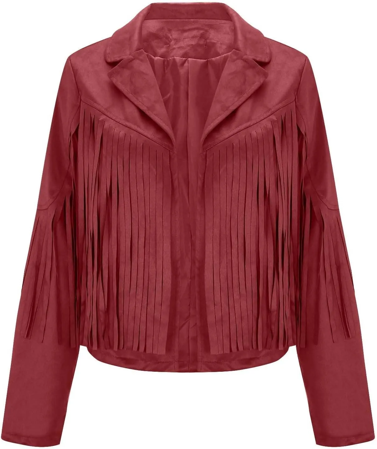 Women's Fringe Faux Suede Leather Jackets Fashion Tassel Cropped Coats Fringe Cropped Jacket Tassel Suede Moto Jacket