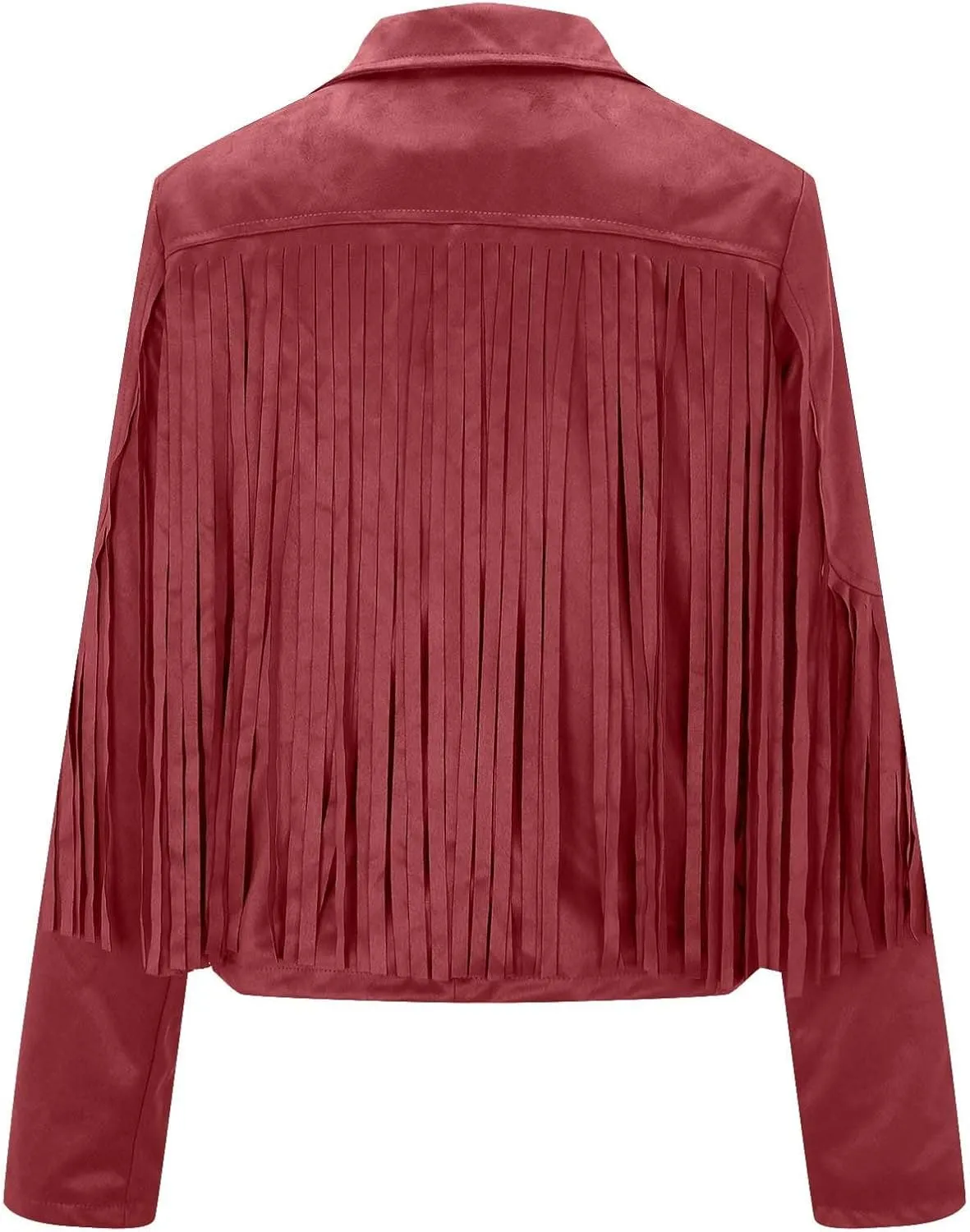 Women's Fringe Faux Suede Leather Jackets Fashion Tassel Cropped Coats Fringe Cropped Jacket Tassel Suede Moto Jacket
