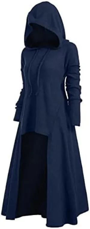 Womens Gothic Punk Hooded Sweater Dress Vintage Cloak Plus Size High Low Pullover Jacket Coat Fall Winter Outwear