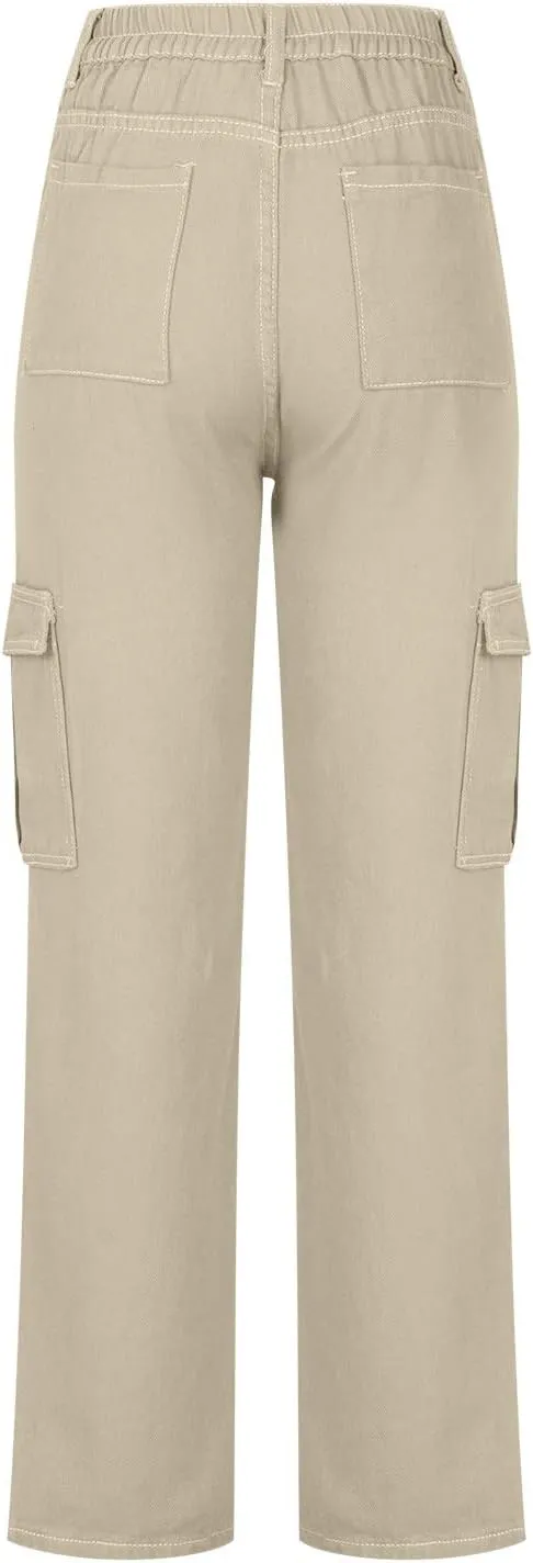 Women's High Waist Baggy Cargo Jeans Fashion Boyfriend Casual Straight Wide Leg Cargo Pants Y2K Trousers with Pockets