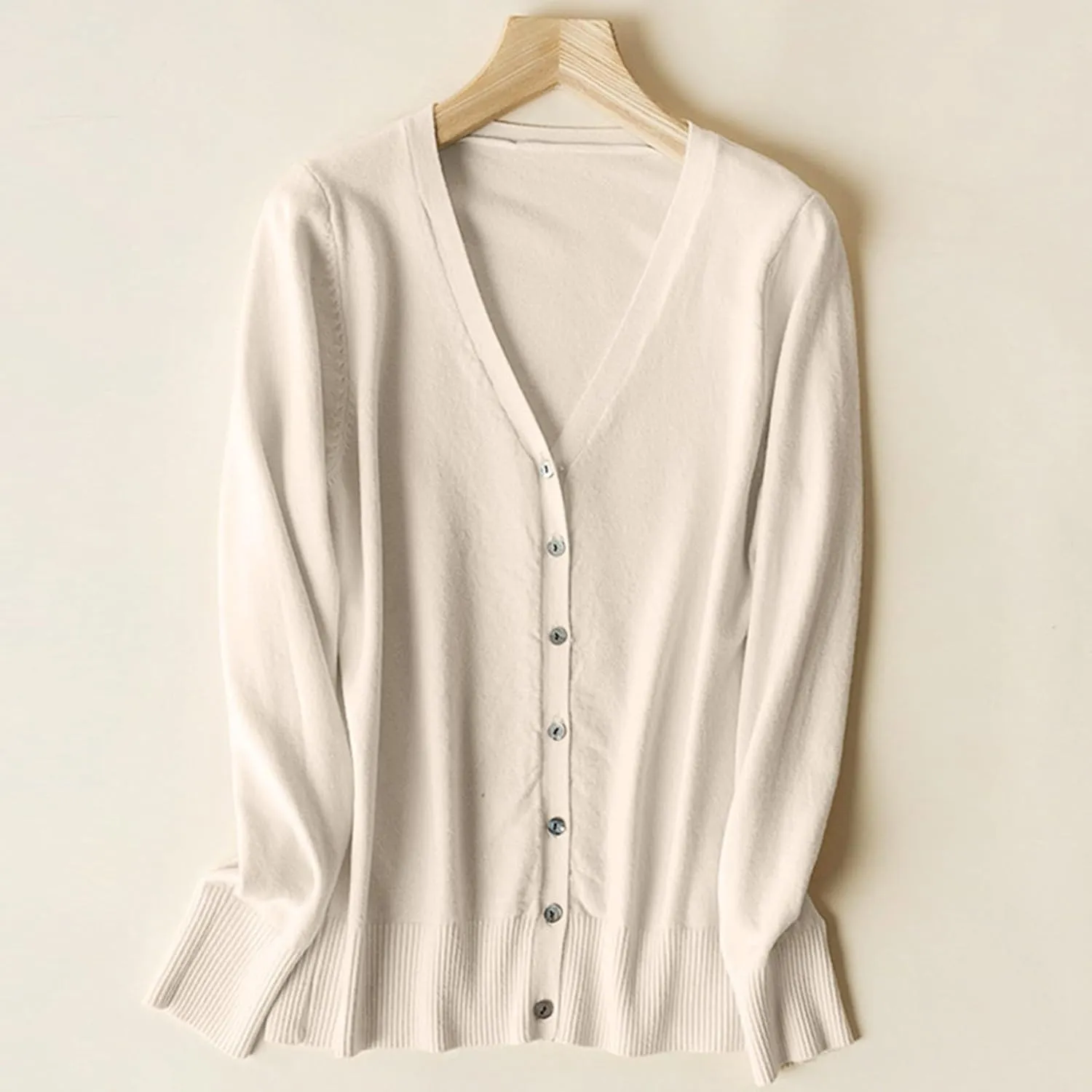 Women's Knitted Cardigan Sweater Casual V Neck Long Sleeve Solid Color Button Down Classic Soft Knit Sweater