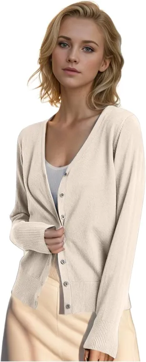 Women's Knitted Cardigan Sweater Casual V Neck Long Sleeve Solid Color Button Down Classic Soft Knit Sweater