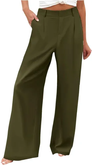 Womens Linen Blend Summer Casual Loose Palazzo Lounge Pants High Waist Stretchy Slim Fit Pants Travel