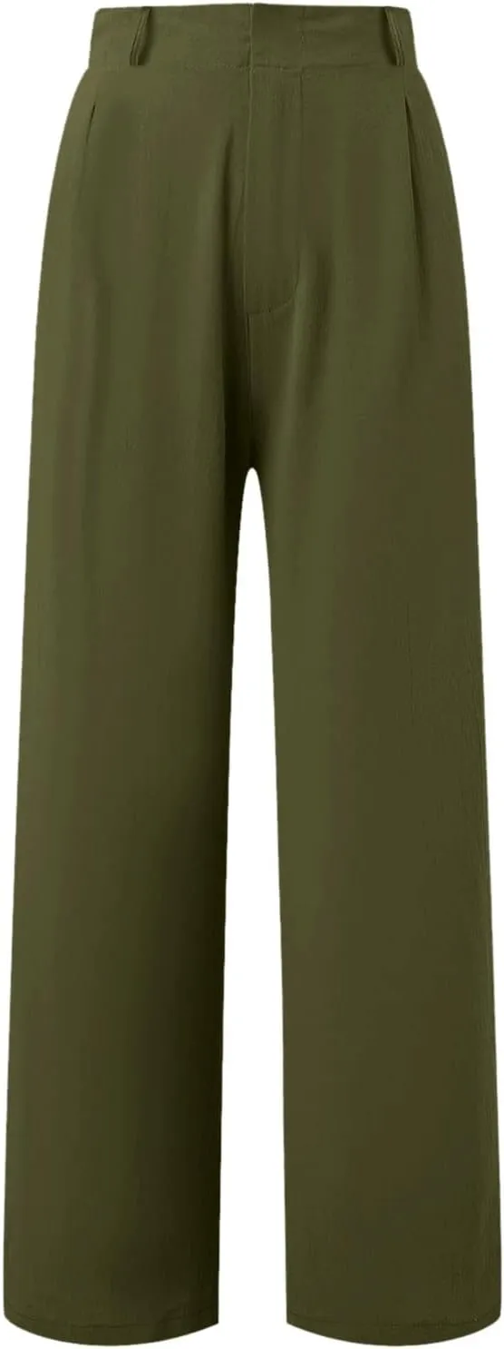 Womens Linen Blend Summer Casual Loose Palazzo Lounge Pants High Waist Stretchy Slim Fit Pants Travel
