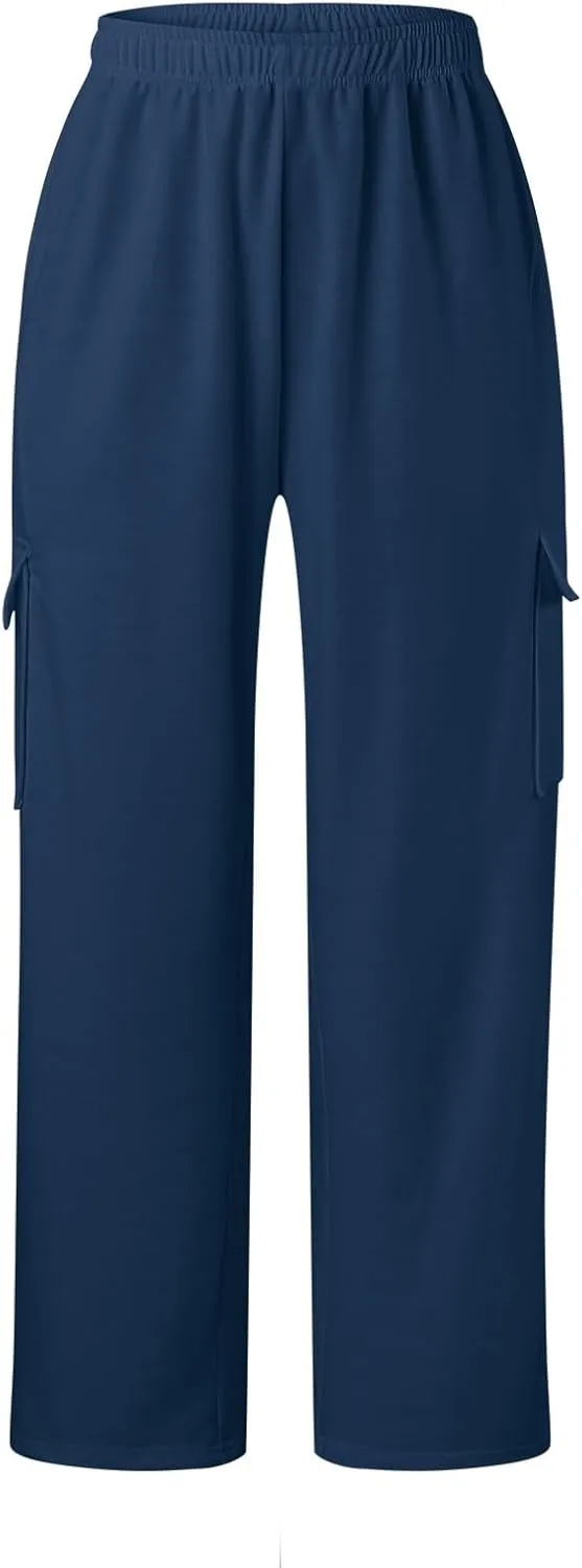 Women's Linen Blend Summer Casual Loose Pants Elastic Waisted Baggy Stretchy Loose Fit Trouser Trendy