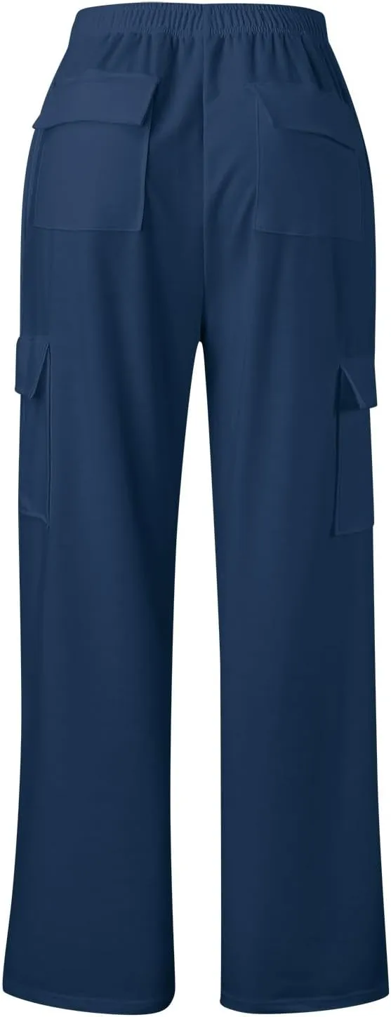 Women's Linen Blend Summer Casual Loose Pants Elastic Waisted Baggy Stretchy Loose Fit Trouser Trendy