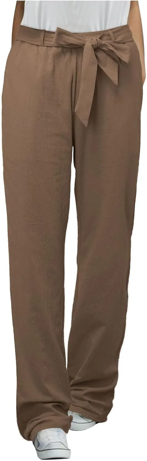 Womens Linen Summer Boho Palazzo Pants Low Waist Ankle Length Slim-Fit Pant Trousers Business Work
