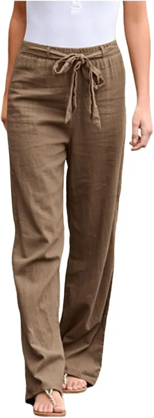 Womens Linen Summer Boho Palazzo Pants Low Waist Ankle Length Slim-Fit Pant Trousers Business Work