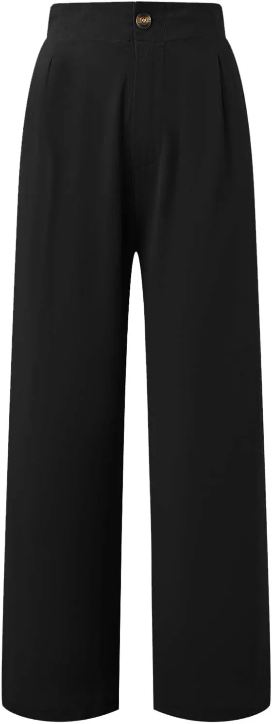 Women's Linen Summer Casual Pant Trousers Elastic Waisted Stretchy Straight Slim Fit Pants Work Business