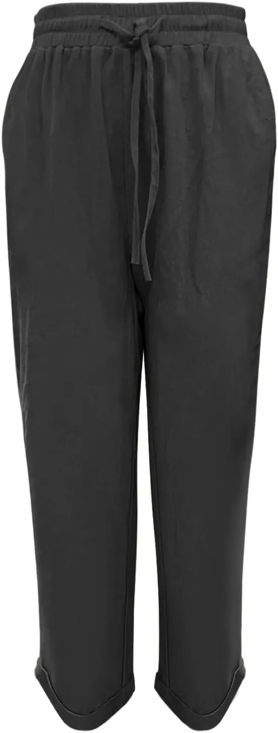 Womens Linen Summer Tie Knot Palazzo Lounge Pants High Waist Ankle Length Loose Fit Trouser Work Business