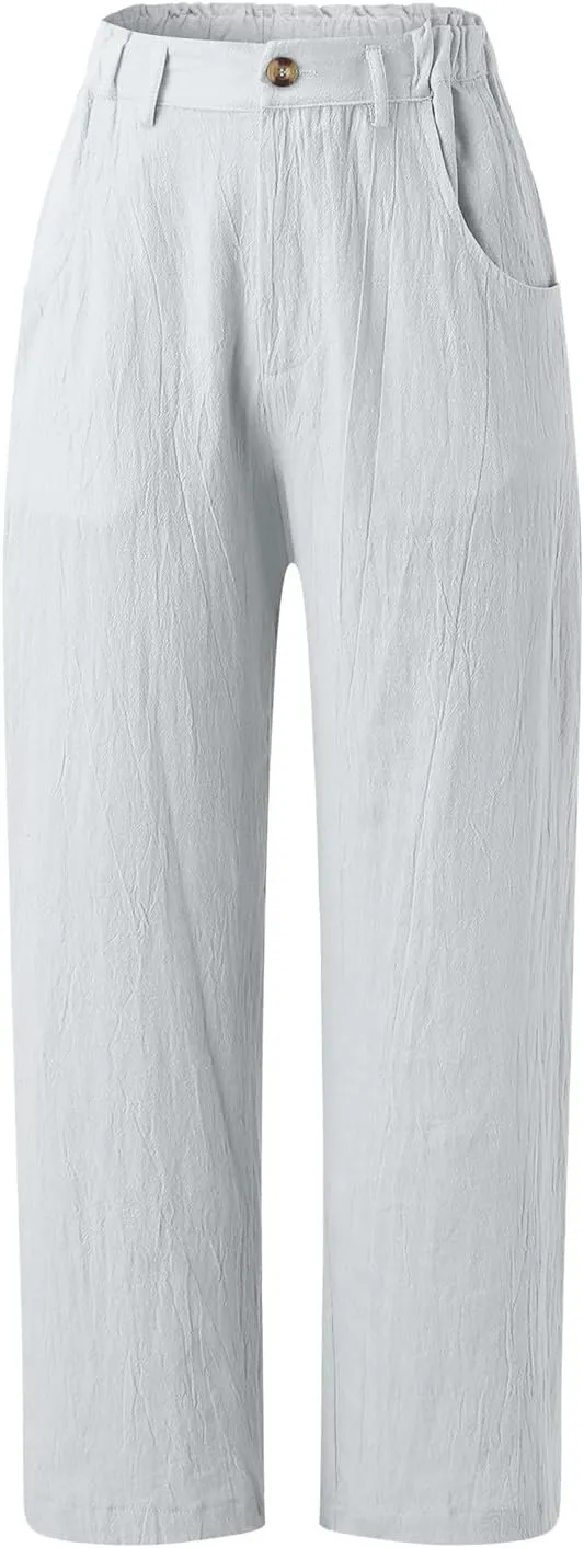 Women's Linen Summer Tie Knot Palazzo Lounge Pants High Waist Long Lounge Plus Size Palazzo Pants Office