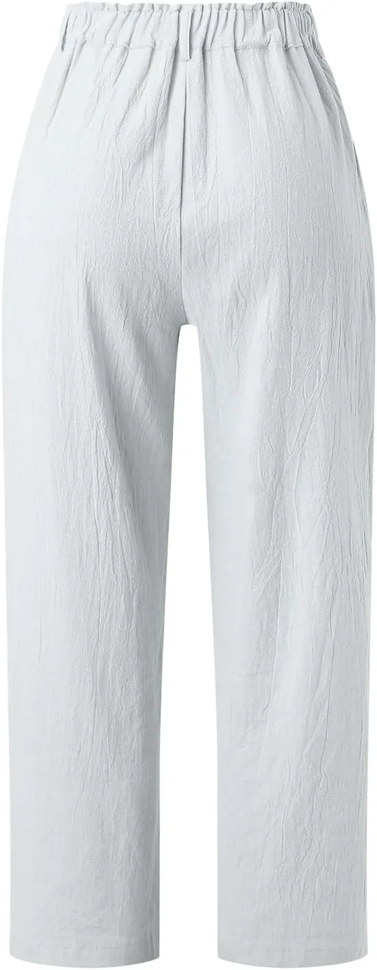 Women's Linen Summer Tie Knot Palazzo Lounge Pants High Waist Long Lounge Plus Size Palazzo Pants Office