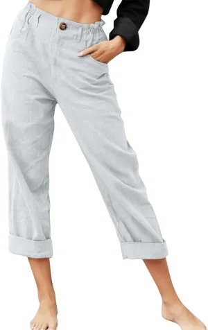Women's Linen Summer Tie Knot Palazzo Lounge Pants High Waist Long Lounge Plus Size Palazzo Pants Office