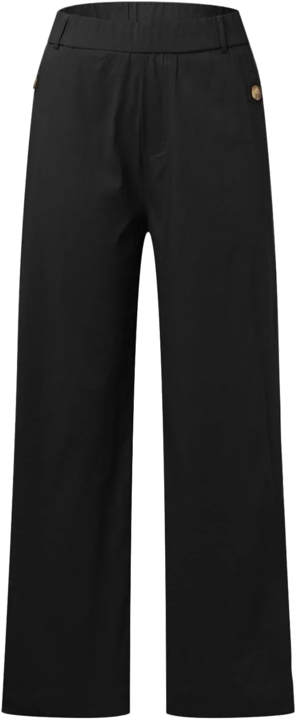 Womens Linen Summer Y2K Streetwear Palazzo Pants Elastic Waist Wide Leg Plus Size Trousers Travel