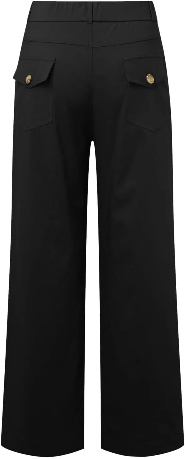 Womens Linen Summer Y2K Streetwear Palazzo Pants Elastic Waist Wide Leg Plus Size Trousers Travel