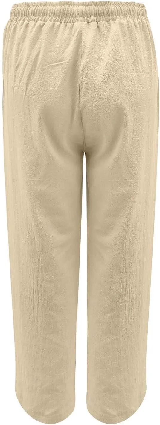 Womens Linen Wide Leg Pants High Waisted Drawstring Pant Athletic Casual Sweatpants Flowy Beach Pants Summer Trousers