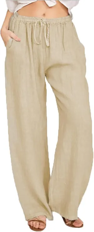 Womens Linen Wide Leg Pants High Waisted Drawstring Pant Athletic Casual Sweatpants Flowy Beach Pants Summer Trousers