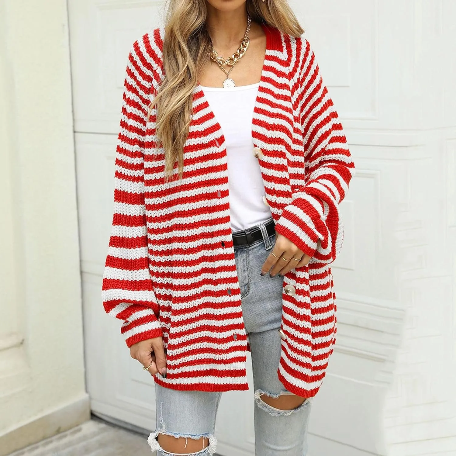 Women's Long Sleeve Cardigan Sweater Winter Sweater Warm Button Down Soft Fall Loose Acrylic Casual Spring
