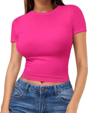 Womens Long Sleeve Crewneck Slim fit T Shirts Sexy Cute Dressy Casual Fall Basic Tops Tee Tshirt Blouse