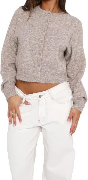 Women's Long Sleeve Cropped Cardigan Open Front Button Down Knit Cardigan Long Sleeve Crew Neck Pullover Y2k Tops
