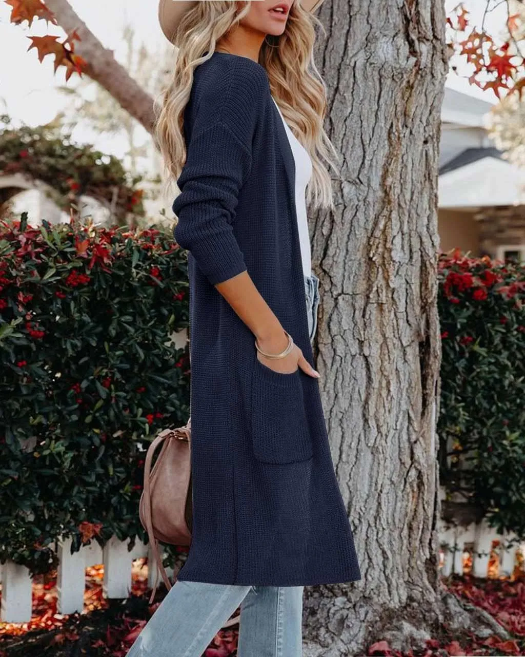 Womens Long Sleeve Open Front Cardigan Sweater Lightweight Knit Casual Loose Fit Sweaters Outerwear with Pockets