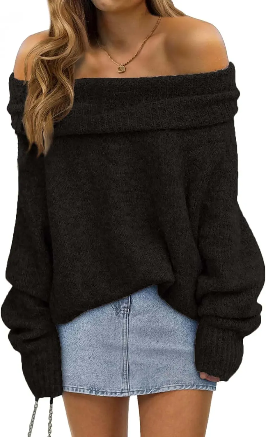 Womens Loose Off The Shoulder Sweater Spring 2025 Trendy Sexy Ladies Dressy Casual Outfits Ribbed Knit Pullover Top