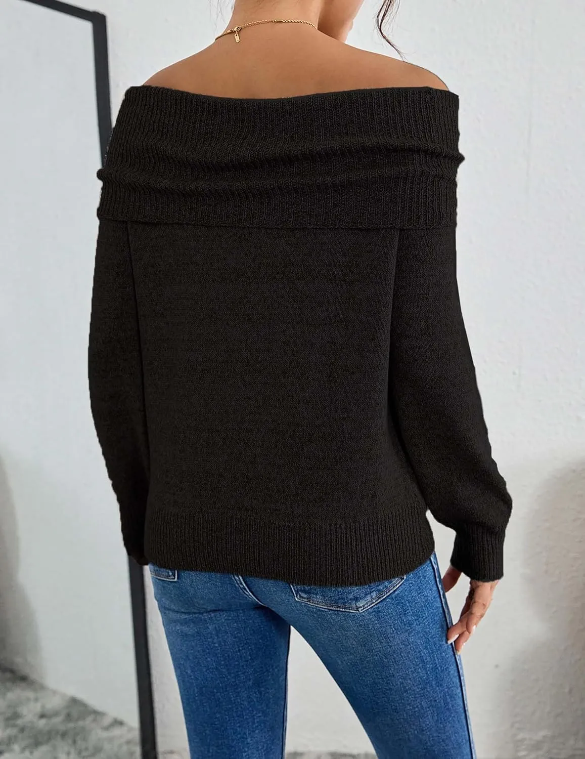 Womens Loose Off The Shoulder Sweater Spring 2025 Trendy Sexy Ladies Dressy Casual Outfits Ribbed Knit Pullover Top