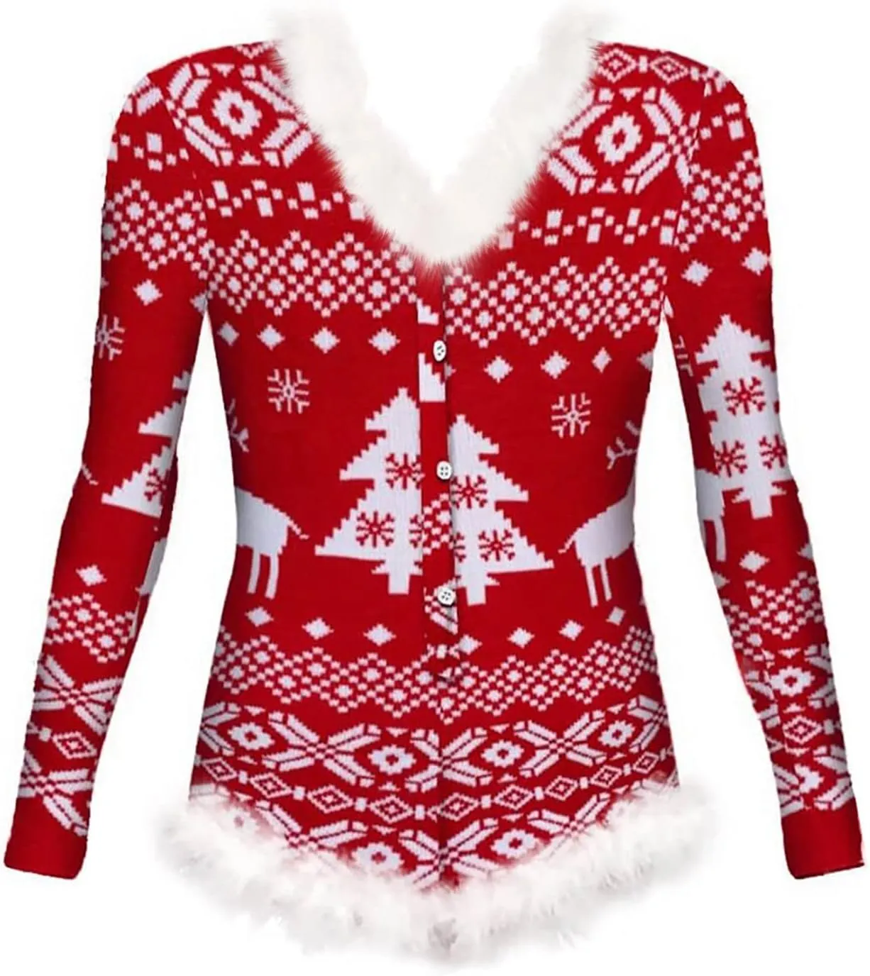 Women's One-Piece Pajamas Sexy Deep V-Neck Backless Dress Funny Christmas Long Sleeve Jumpsuit Romper Bodysuit Nightwear