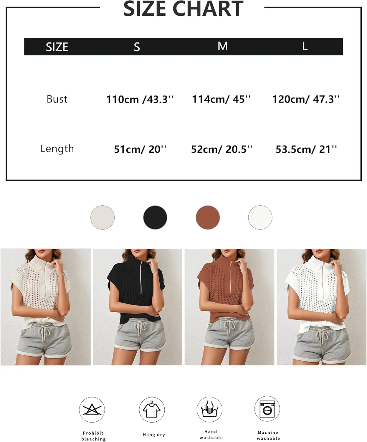 Womens Oversized Crochet Zip Sweater Vest Cap Sleeve Sweater Tops Casual Lapel Collar See Through Hollow Out Knit Top