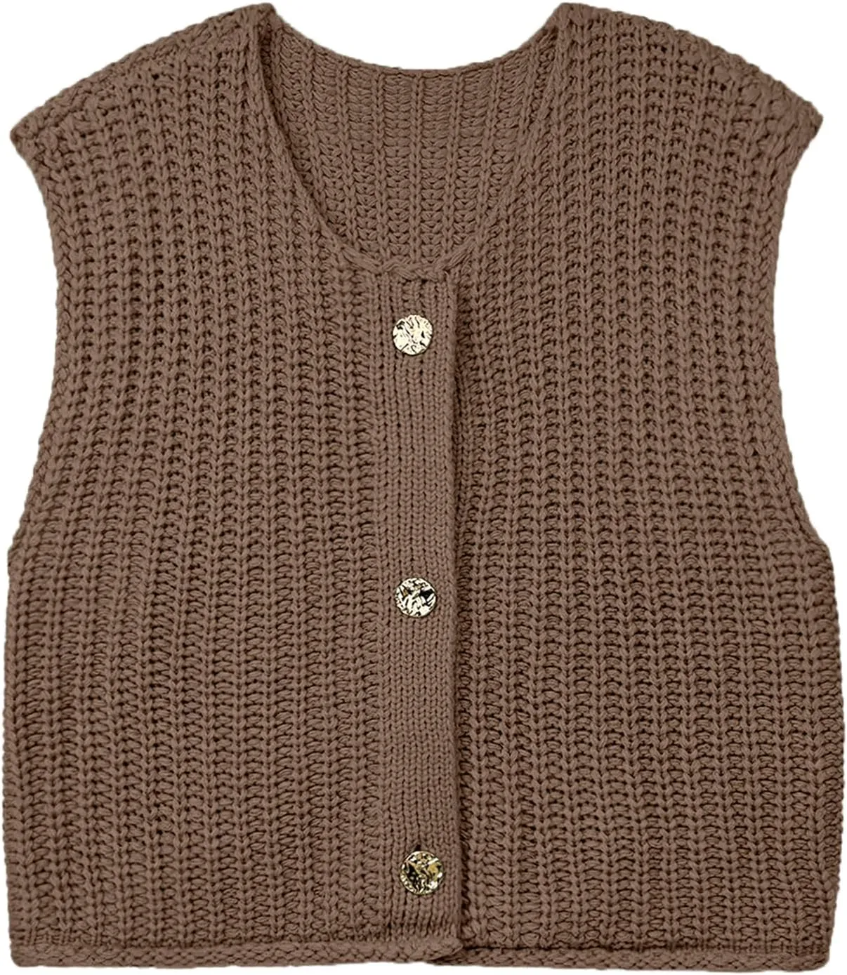 Women's Oversized Cute Cap Sleeve Sweater Vest Fall 2024 Lightweight Crochet Waffle Chunky Knit Button Cardigan Top