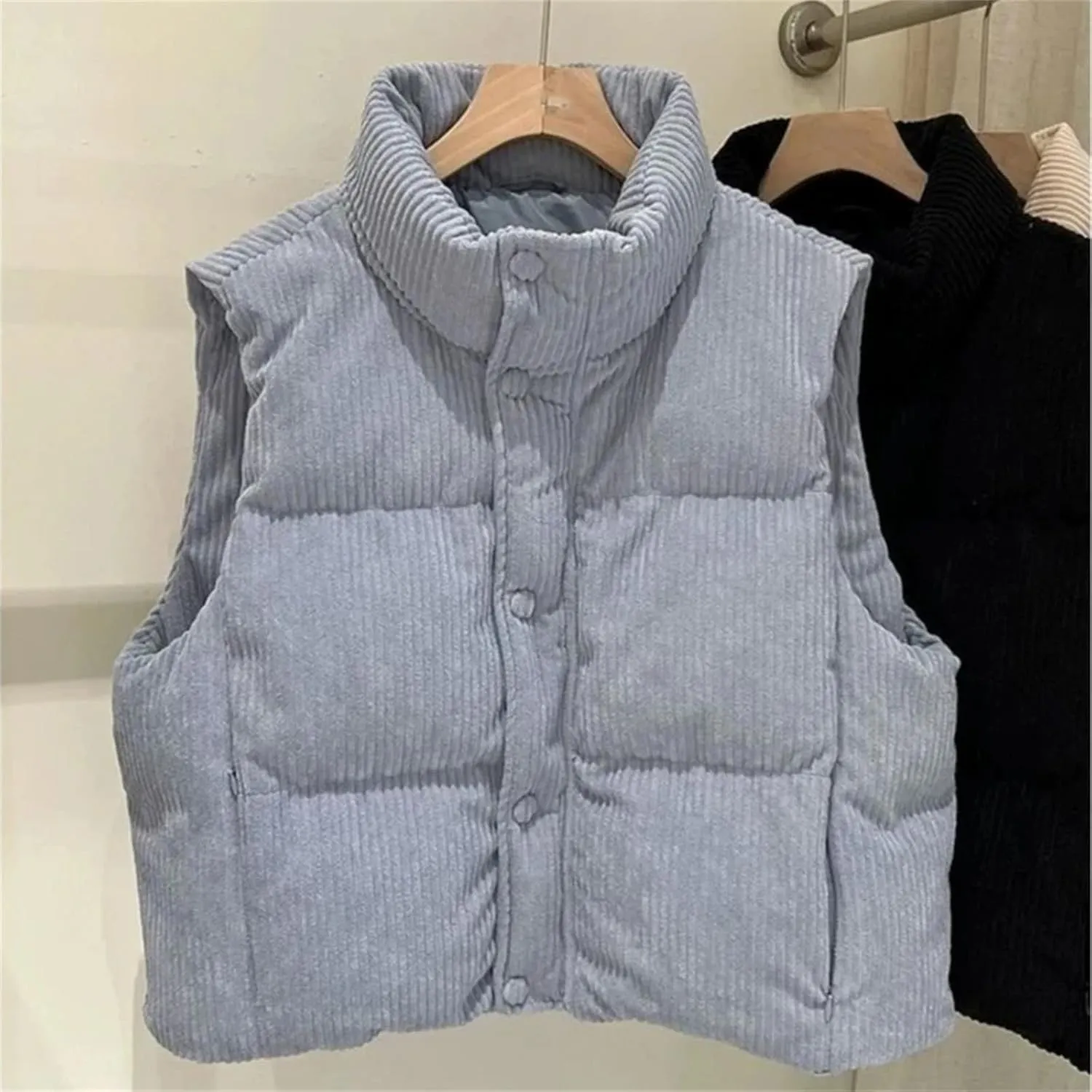 Women's Padded Cotton Vests - Solid Color Lightweight Warm Coat Down Jacket