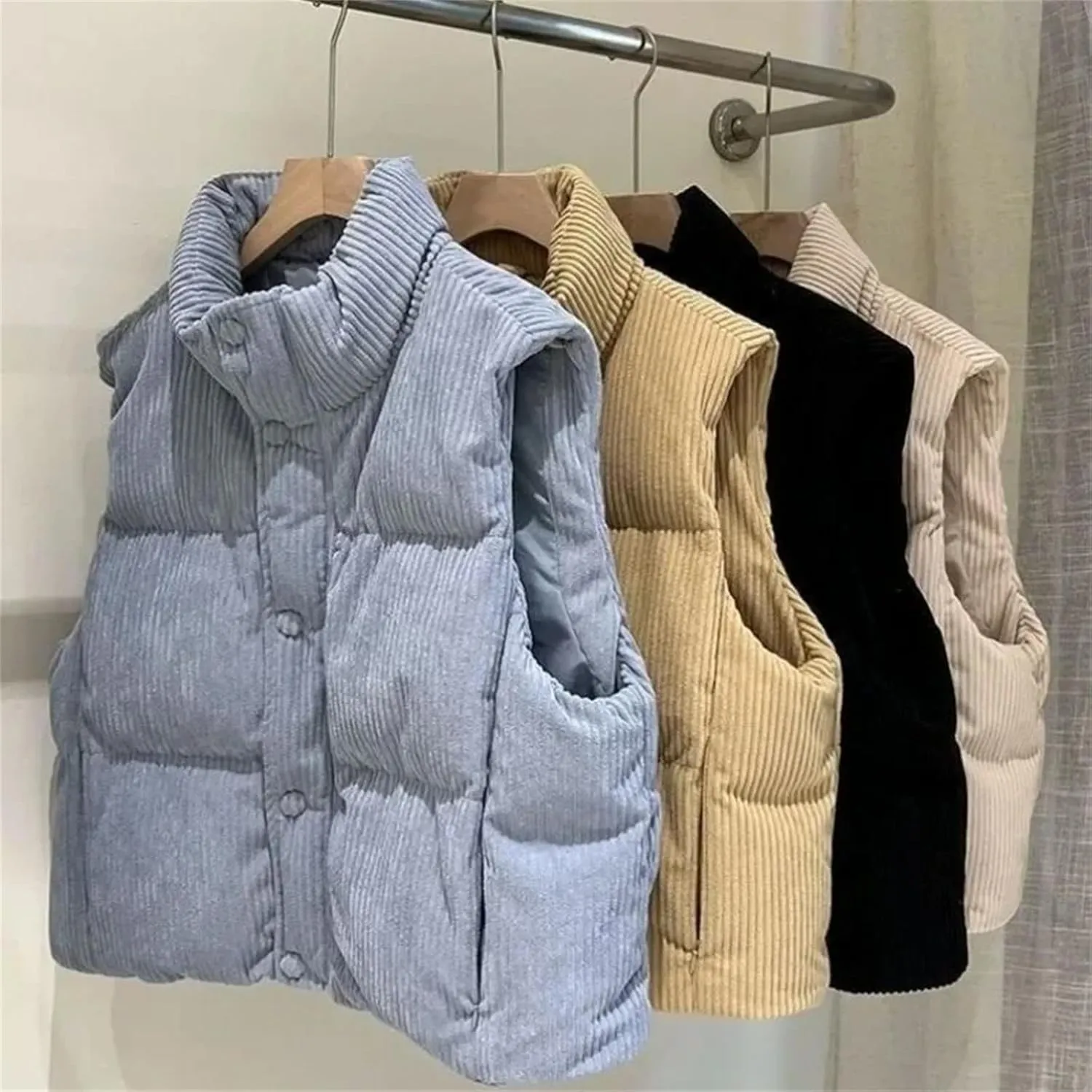 Women's Padded Cotton Vests - Solid Color Lightweight Warm Coat Down Jacket