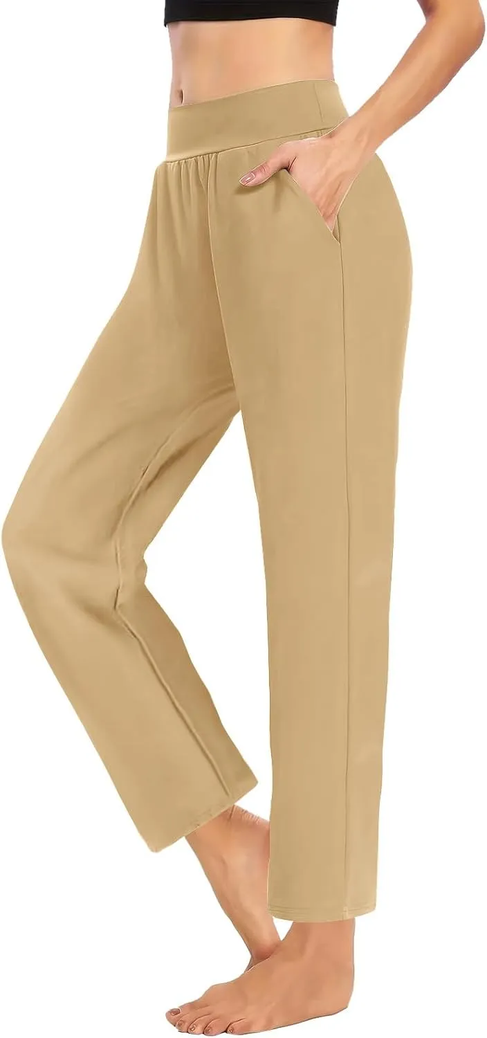 Womens Pants Formal Straight Wide Leg Baggy Fashion Trousers Elastic High Waist Casual Pants with Pockets