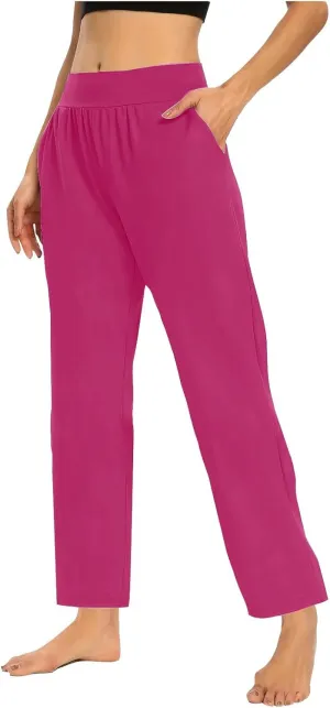 Womens Pants Formal Straight Wide Leg Baggy Fashion Trousers Elastic High Waist Casual Pants with Pockets