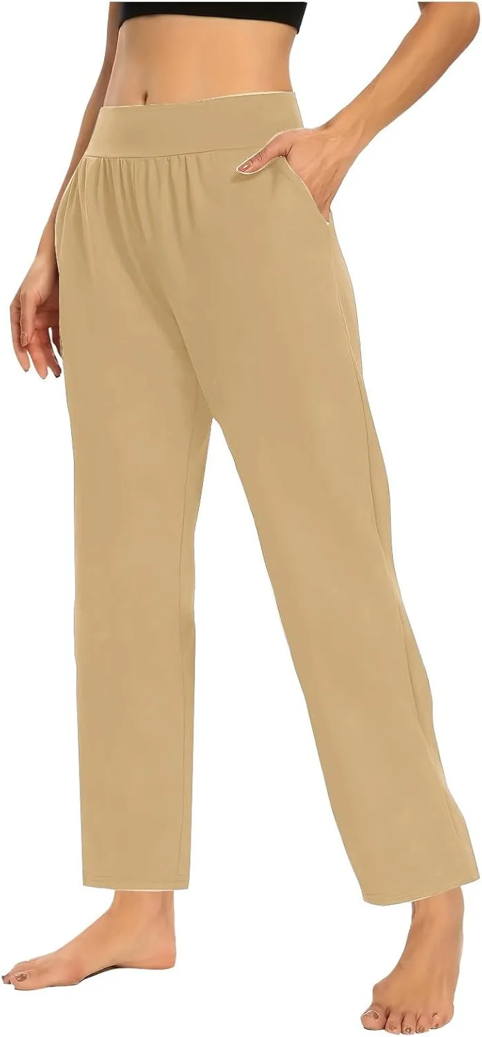 Womens Pants Formal Straight Wide Leg Baggy Fashion Trousers Elastic High Waist Casual Pants with Pockets