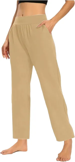 Womens Pants Formal Straight Wide Leg Baggy Fashion Trousers Elastic High Waist Casual Pants with Pockets