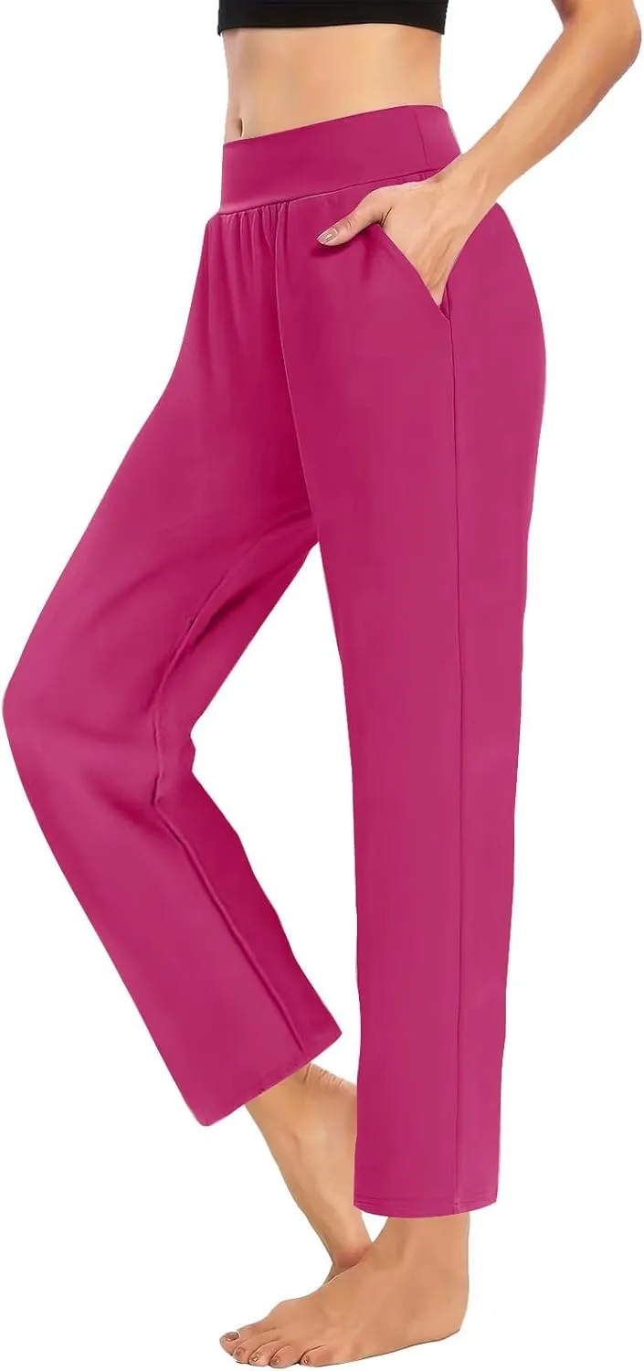 Womens Pants Formal Straight Wide Leg Baggy Fashion Trousers Elastic High Waist Casual Pants with Pockets