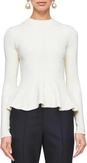 Womens Peplum Hem Crew Neck Sweater Basic Slim Fit Long Sleeve Ribbed Tunic Tops