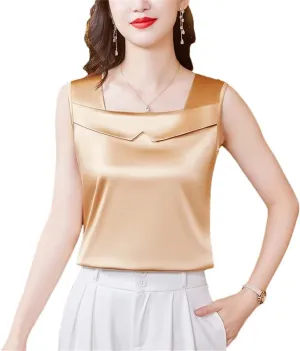 Women's Satin Camisole Tank Top for Spring Summer Korean Sleeveless Vest Shirt