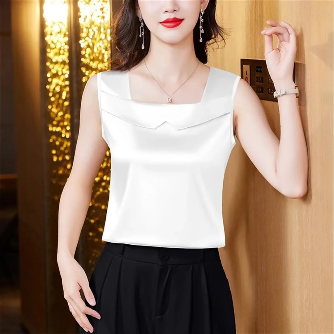 Women's Satin Camisole Tank Top for Spring Summer Korean Sleeveless Vest Shirt