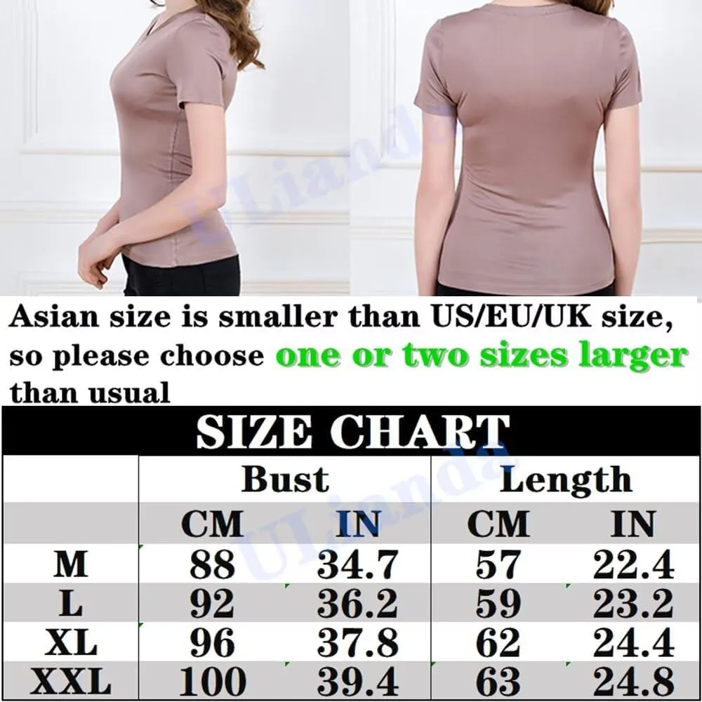 Womens Silk T Shirt Short Sleeve V-Neck Top Undershirt Breathable Mulberry Silk Tee Basic Tops