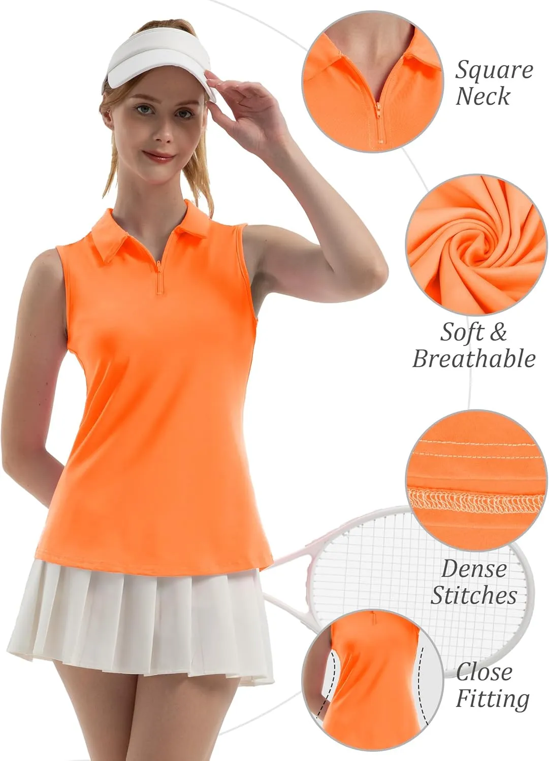 Women's Sleeveless Polo Golf Tennis Shirt Tank Tops T-Shirts V-Neck with Collar Quick Dry Workout Athletic