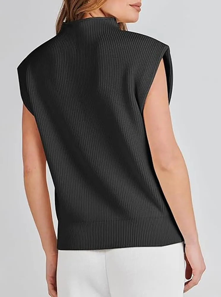 Womens Sleeveless Sweater Vest Mock Neck Tank Tops Casual Cap Sleeve Knit Pullover Summer Clothes