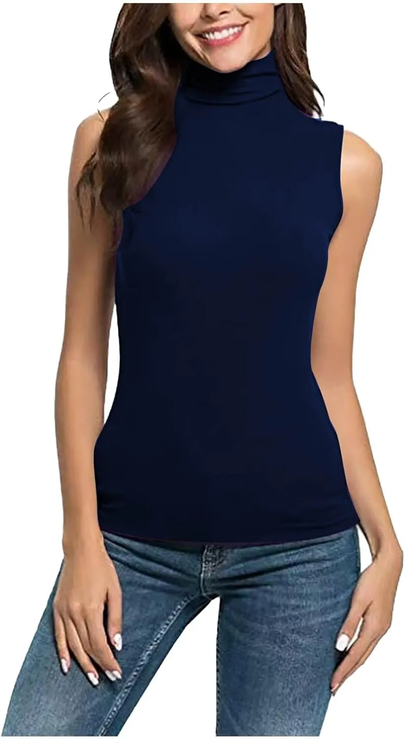 Womens Sleeveless Turtleneck Tops Plus Size Mock High Neck Tank Tops 2025 Slim Fitted Undershirt Basic Layer Tee