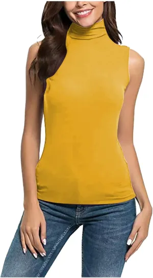 Womens Sleeveless Turtleneck Tops Plus Size Mock High Neck Tank Tops 2025 Slim Fitted Undershirt Basic Layer Tee
