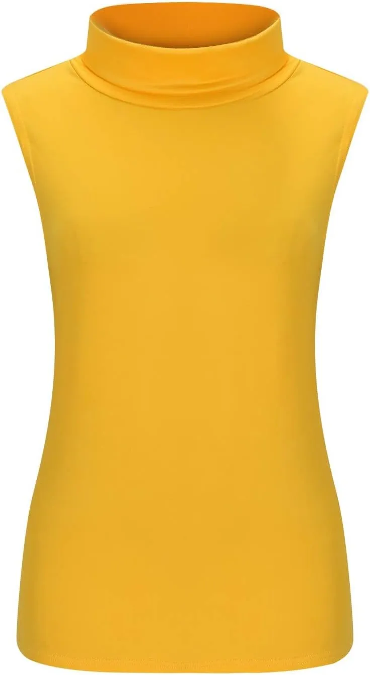 Womens Sleeveless Turtleneck Tops Plus Size Mock High Neck Tank Tops 2025 Slim Fitted Undershirt Basic Layer Tee