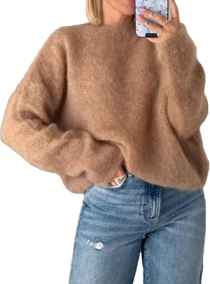 Womens Soft Fuzzy Knit Sweater Oversized Cozy Pullover Jumper Long Sleeve Casual Crewneck Sweater